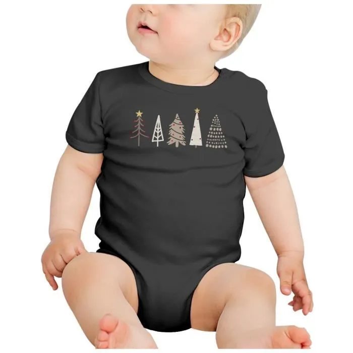Body Bébé Manche Courte Noir Sapins de Noel Hiver Cadeau Père Noel-1