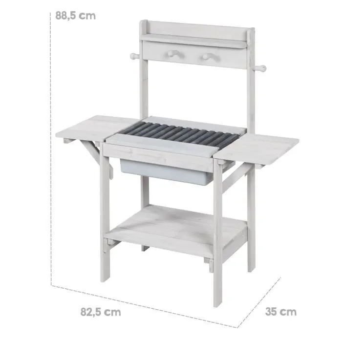 Cuisine d'Extérieur pour Enfants BBQ en Bois Massif - ROBA - Gris - Résistante aux Intempéries-3