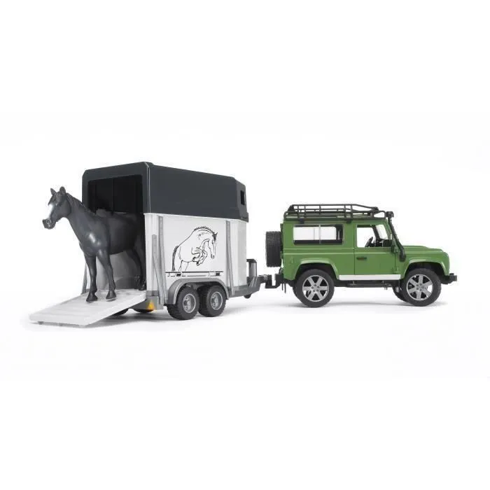Land Rover Defender 90 Break avec Van et un Cheval - BRUDER - Fonctionnel et Détaillé-2