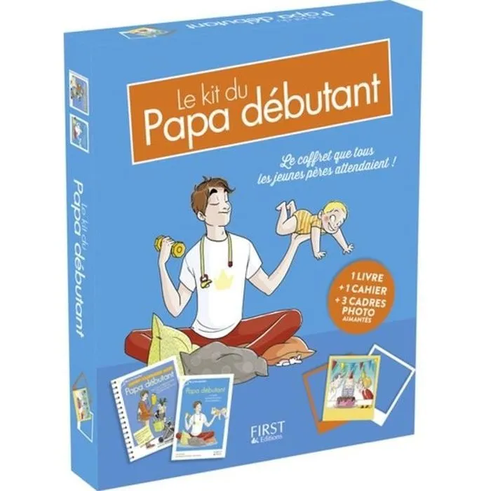 Coffret Le kit du papa débutant - Livre + cahier + 3 cadres photos aimantés-0