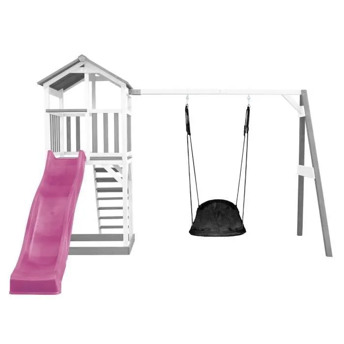 Aire de Jeux - AXI - Beach Tower - Toboggan 228 cm - Bac à Sable - Escalade Bois-1