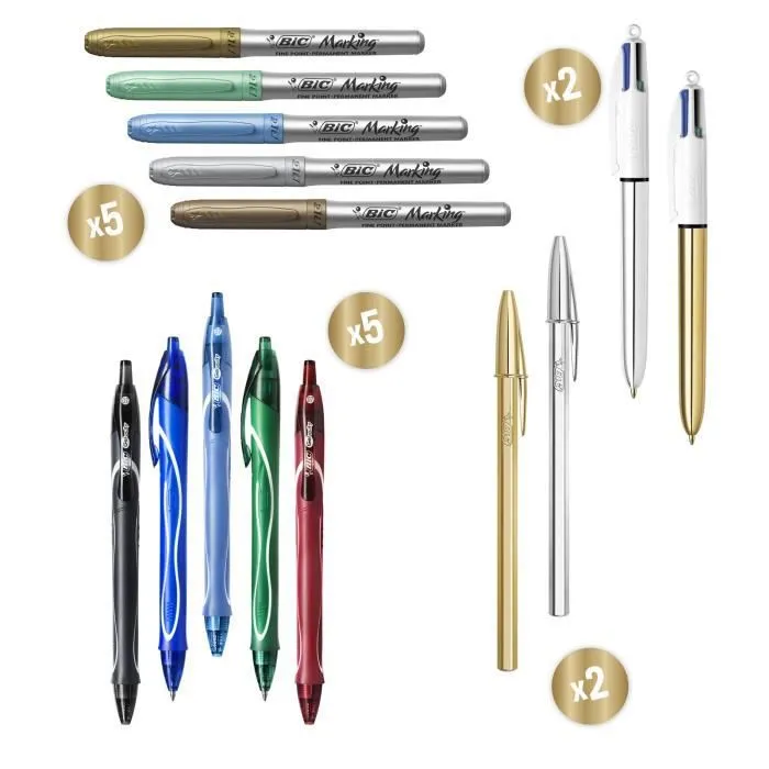 BIC My Surprise Box - Coffret Cadeau de 14 Produits d'Écriture, 4 Stylos-Bille/5 Feutres Métallisés/ 5 Stylos Gel, 1 Bloc de Notes R-2