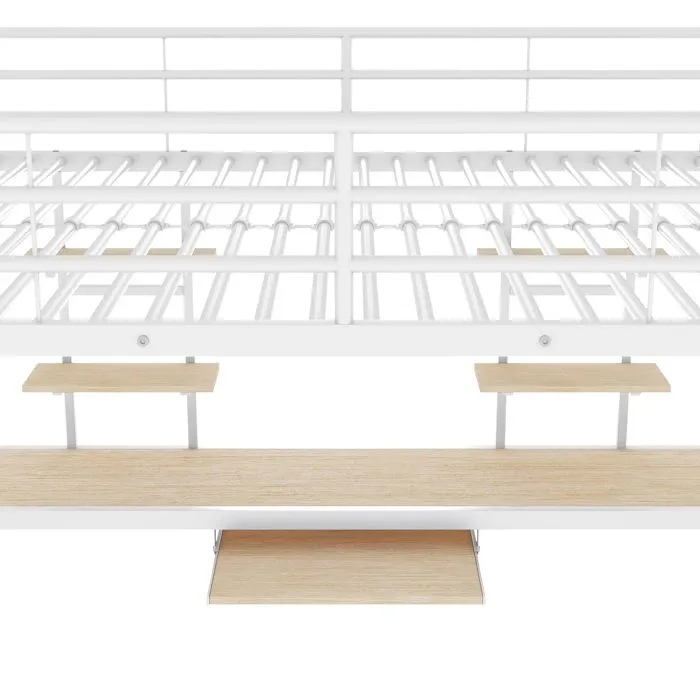 Lit mezzanine 140x200cm - avec bureau et étagères - cadre en métal - Blanc-5