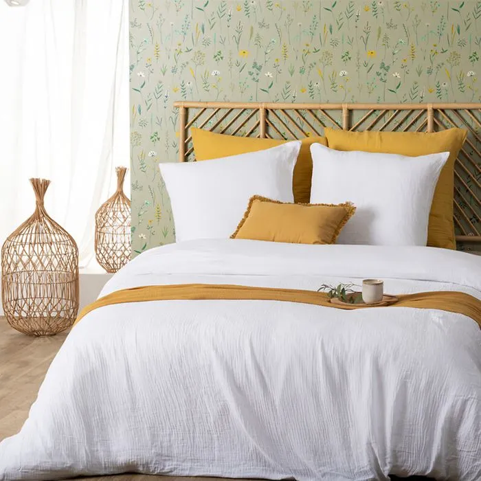 Housse de couette et taies - Blanc - 220x240cm - 100% coton - Tendance - Élégante-1