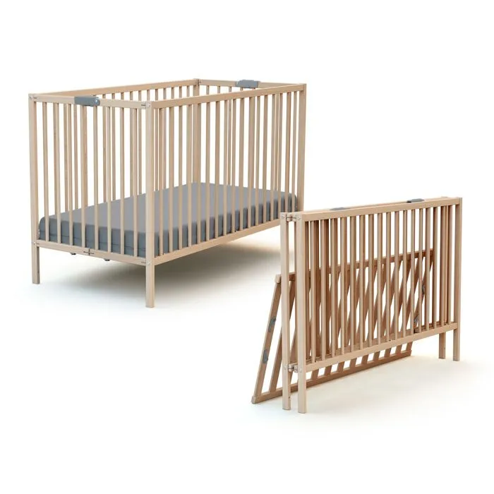 Lit bébé pliant AT4 Webaby Hêtre Brut 60 x 120 - AT4 - Hêtre massif - Beige - Bébé-5