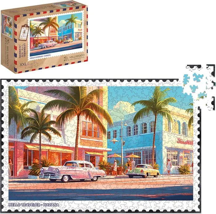 Puzzle en bois de forme Irrégulière - Série Hello Traveler - Havana - 51x34 cm - 500 Éléments - Milliwood-1