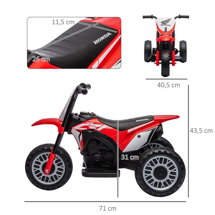 Moto Cross électrique enfant 3 roues licence officielle Honda CRF 450 R V. max. 3 Km/h fonctions sonores rouge-3