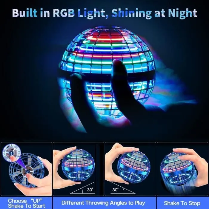 Boule Volante Lumineuse, Magique Balle Volante Flying Boomerang Ball Spinner, Ballon Volant Lumineux Drone Hoverball, Jouet Cadeau-3
