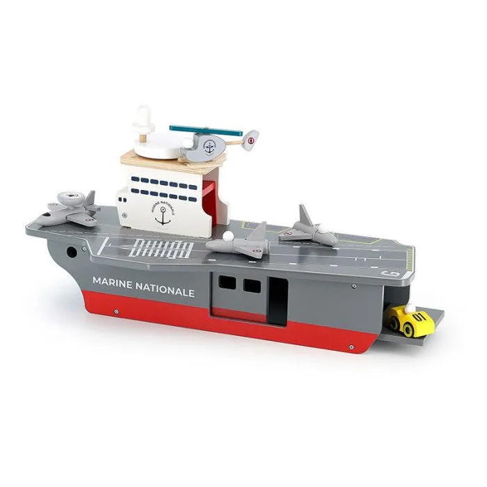 Porte-avions en bois + 5 accessoires - Marine nationale - l 54 x H 24 x P 29 cm-1