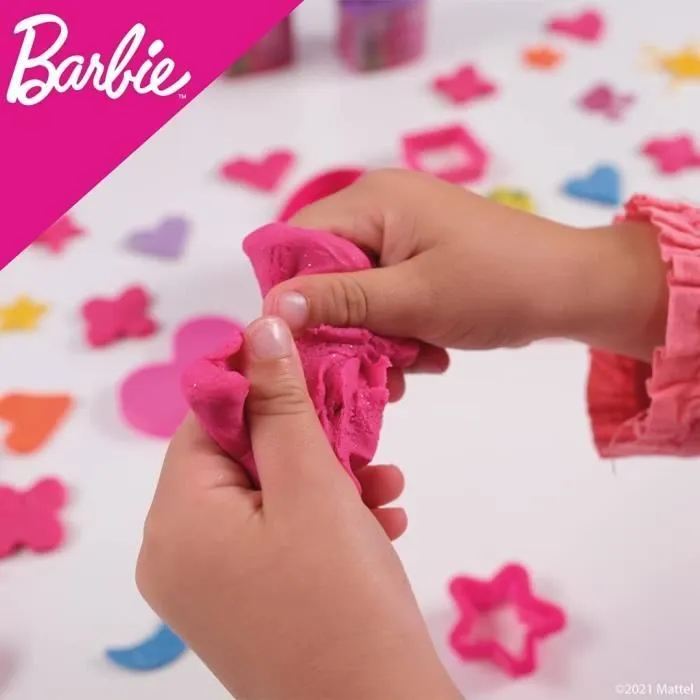 Pâte à modeler - BARBIE - Multipack 5 Pots - Pâte à paillettes - Moules en forme de cœur - Créativité-1