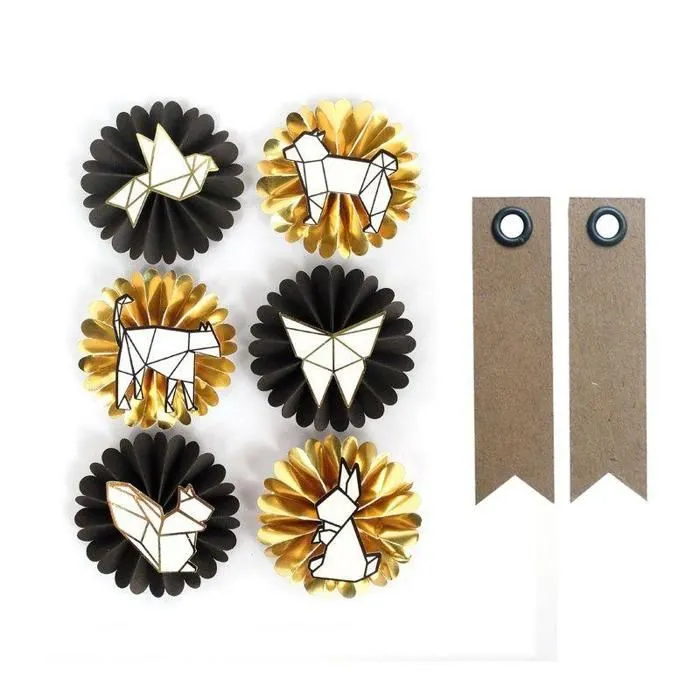 6 stickers 3D animaux origami + 20 étiquettes kraft Fanion-0