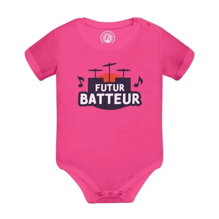 Body Bébé Manche Courte Rose Futur Batteur Musicien Artiste Métier-0