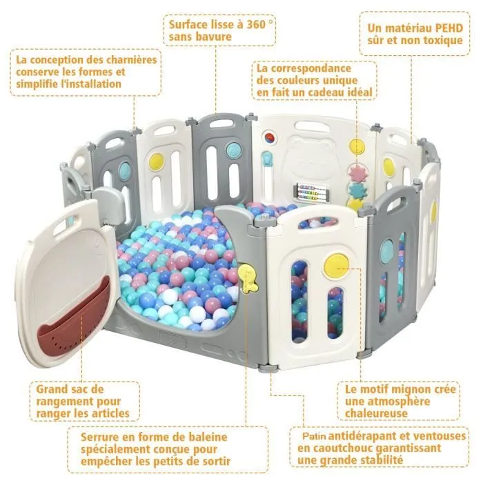 COSTWAY Parc Bébé Pliable en Plastique 12 Éléments sans BPA avec Tableau d’Activité et Porte Barrière Sécurité Enfant Panneau 64CM-1