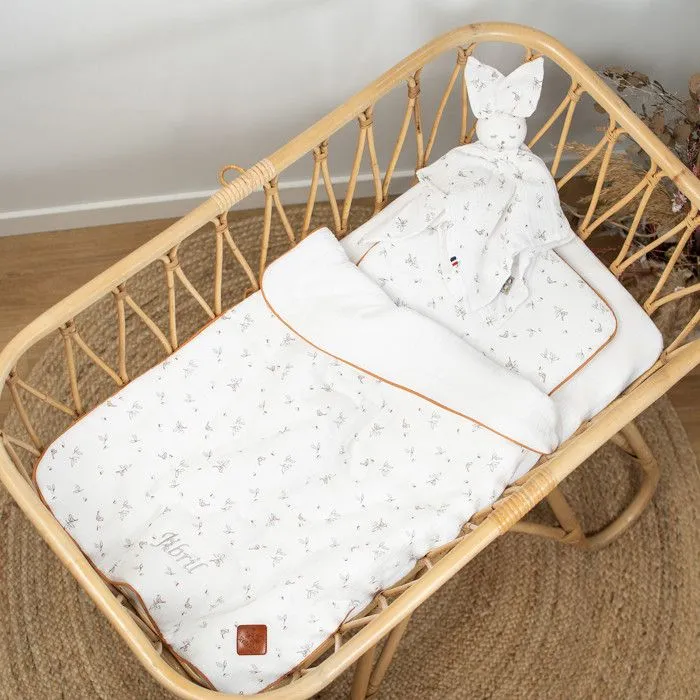 Ensemble coussin et couverture pour berceau et couffin Melody Coussin plat 30 x 25 cm | Couverture 70 x 50 cm Blanc-4