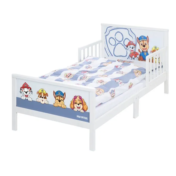 Lit Enfant 2-7 Ans avec Barrières de Protection + Parure de Lit ROBA Pat'Patrouille - Blanc - 70x140 cm-0