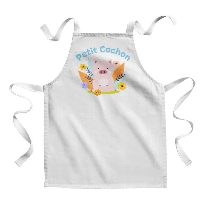 Tablier Enfant Cuisine - Peinture Petit Cochon Dessin Illustration Mignon - Qualité Premium-0