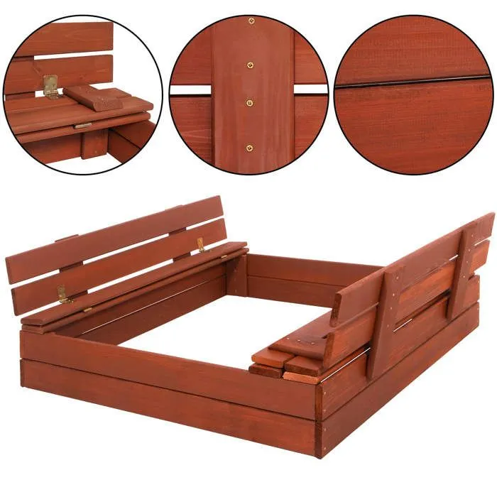 Bac à sable - SPRINGOS® - 100x100 cm - Bois résineux - Couverture géotextile - Bancs intégrés-3