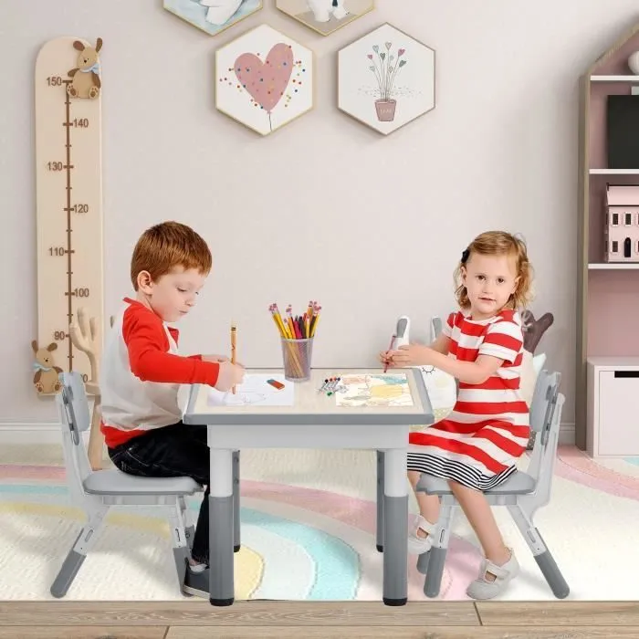 UISEBRT Table avec 2 Chaises pour Enfants Hauteur Réglable Meubles en Plastique pour Garçons et Filles de 2 à 10 Ans, 80 x 60 cm-2