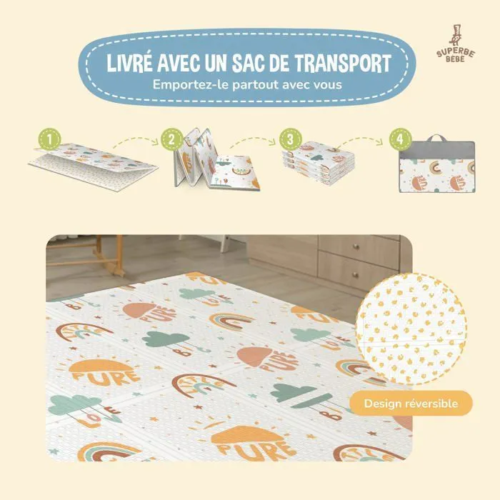Tapis de Jeu en mousse, épais et pliable pour enfants - 180 x 120 x 1 cm - PURE BIG LOVE | SUPERBE BEBE-2