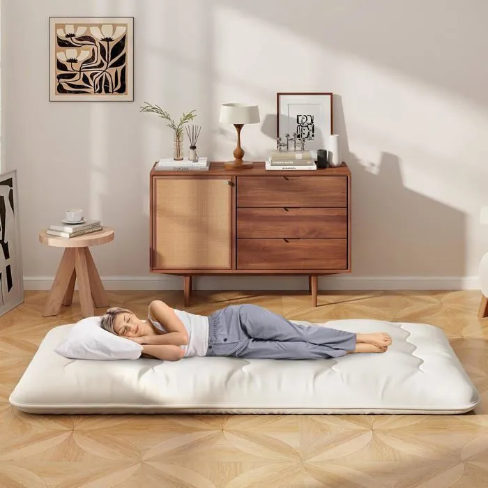 COSTWAY Matelas Futon Japonais 90x200CM - Surmatelas Amovible, Matelas de Sol Pliable - Maison, Camping-car, Dortoir - Beige-1