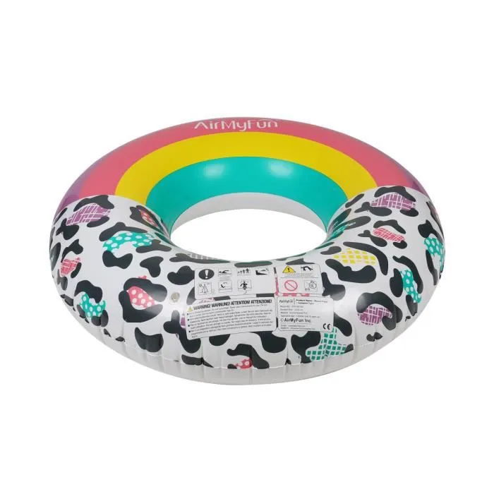 Bouée Gonflable Ronde XXL pour Piscine & Plage - Arc-En-Ciel Et Léopard ø120cm-1