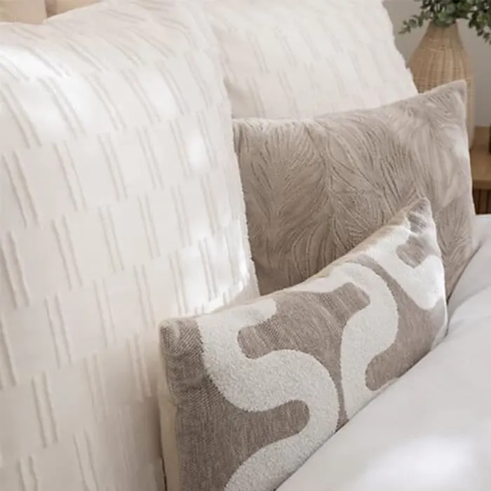 Parure de lit - Jacquard - Lignes graphiques - 240x220 cm - Blanc - Lavable en machine-1