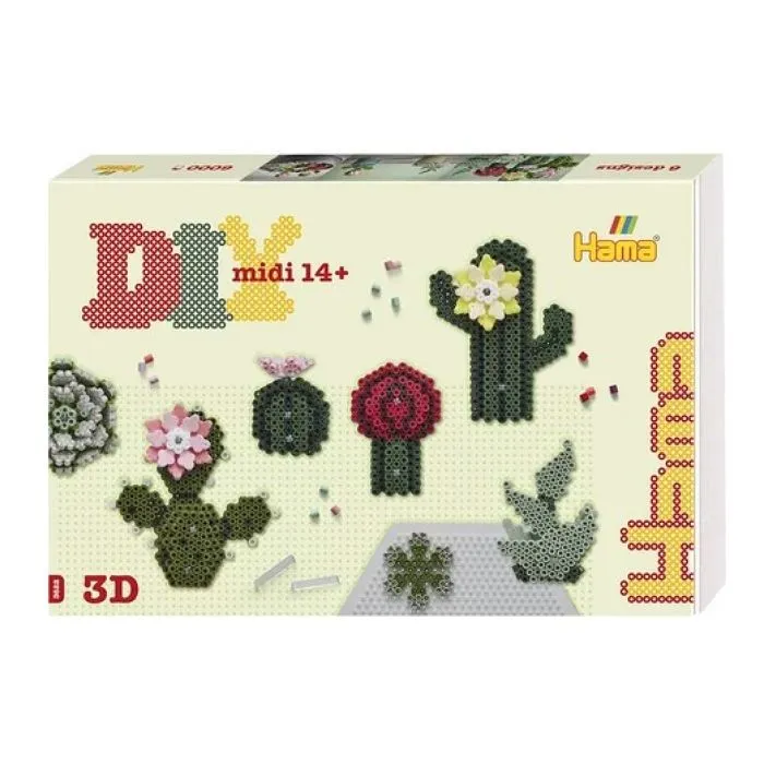 Kit Hama Art Cactus et Succulentes - Kit perle à repasser et plaque - Fleur - Opaque - Blanc-1