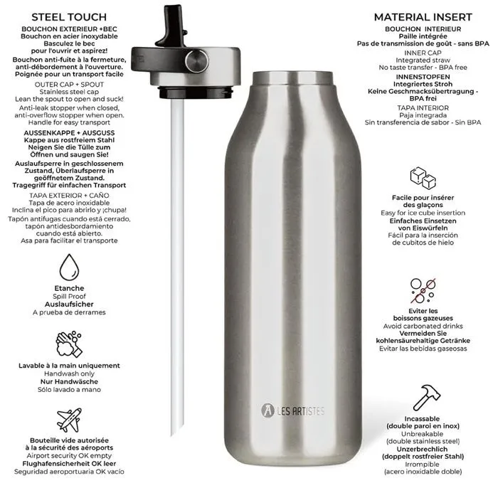Les Artistes Paris - Bouteille isotherme 2.0 argentée 1,5L-1