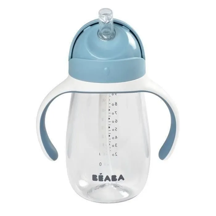 BEABA, Biberon/Tasse d'apprentissage 2 en 1, Tasse Paille Enfant, 100% étanche, Anti-fuite, 300 ml - windy blue-4