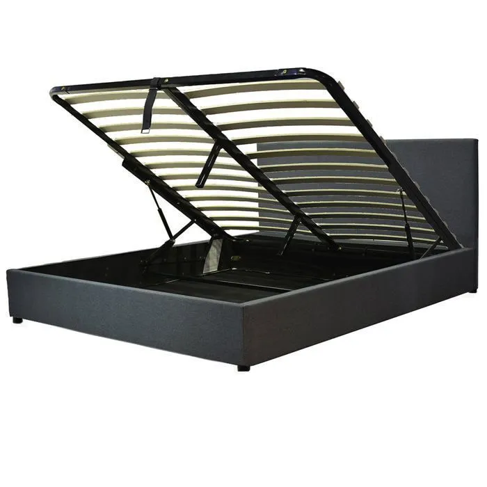 Lit Coffre Prestige 140 x 190 by Sampur | Tissu Gris foncé | Sommier à Lattes en Bois + Tête de Lit inclus - Design Moderne-2
