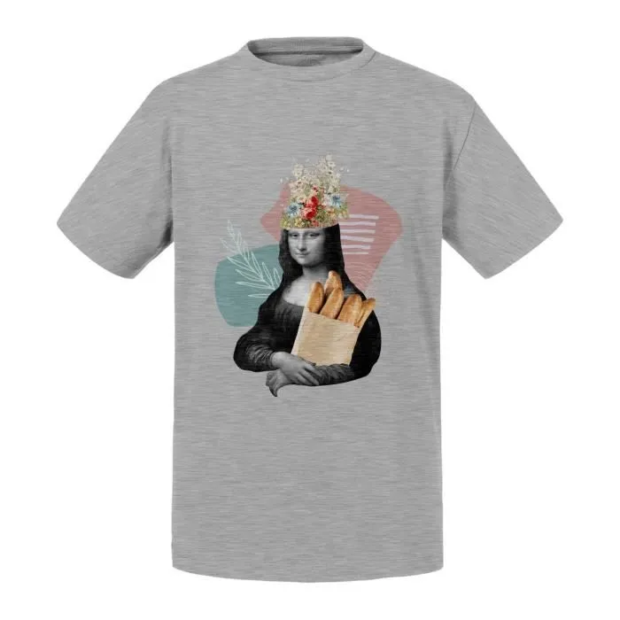 T-shirt Enfant Gris La Joconde Boulangerie Parodie Collage Art Surréalisme France-0