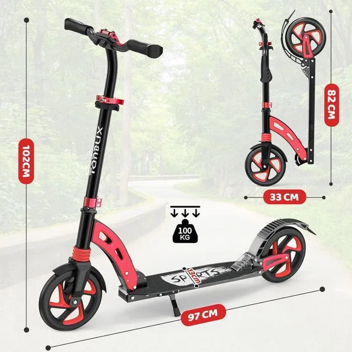 Trottinette Enfants 6 Ans+, Système de Double Suspension pour Scooter de Ville, Trottinette Réglable 82-102 cm en Hauteur, Rouge-5