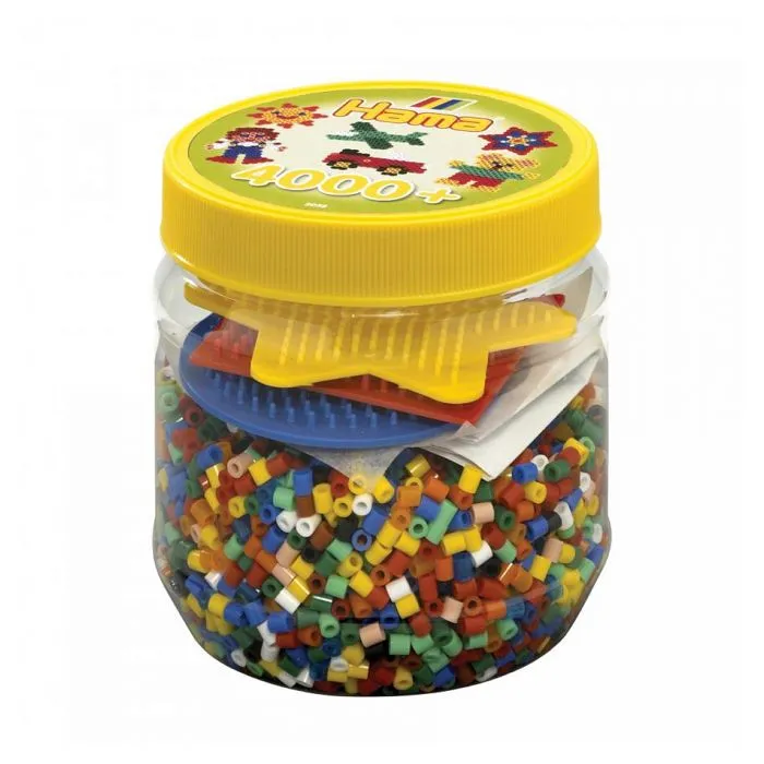HAMA - Pot de 4000 perles à repasser Taille MIDI et 3 plaques (Carrée, étoile, ronde) - Loisirs Créatifs-0