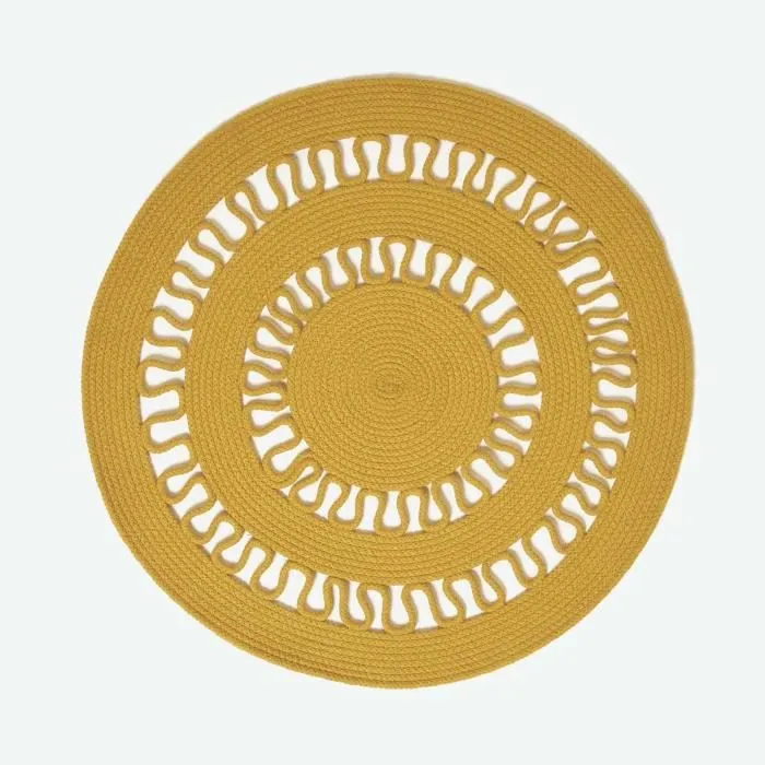 Tapis rond tissé à plat en coton ajouré Jaune Moutarde, 70 cm-0