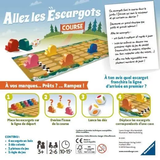 Allez les escargots - Ravensburger - Jeu de société enfants - Jeu de parcours - 2 à 6 joueurs - Dès 3 ans-6