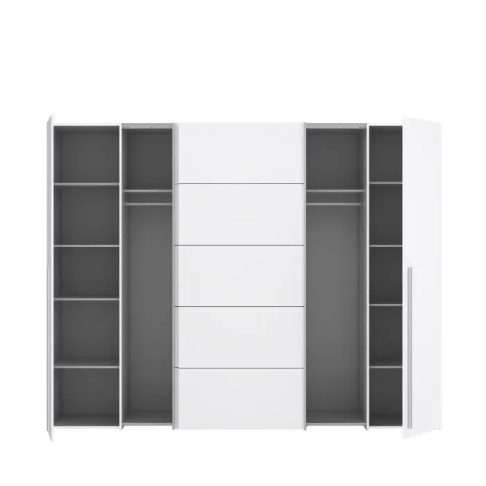 Armoire - Blanc mat - 2 portes battantes + 2 portes coulissantes - L 270,3 x P 61,2 x H 210 cm - NARAGO-5