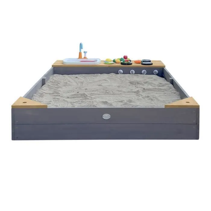 Bac à sable en bois avec banc et cuisine de jeu - AXI Kelly - Gris et marron-2