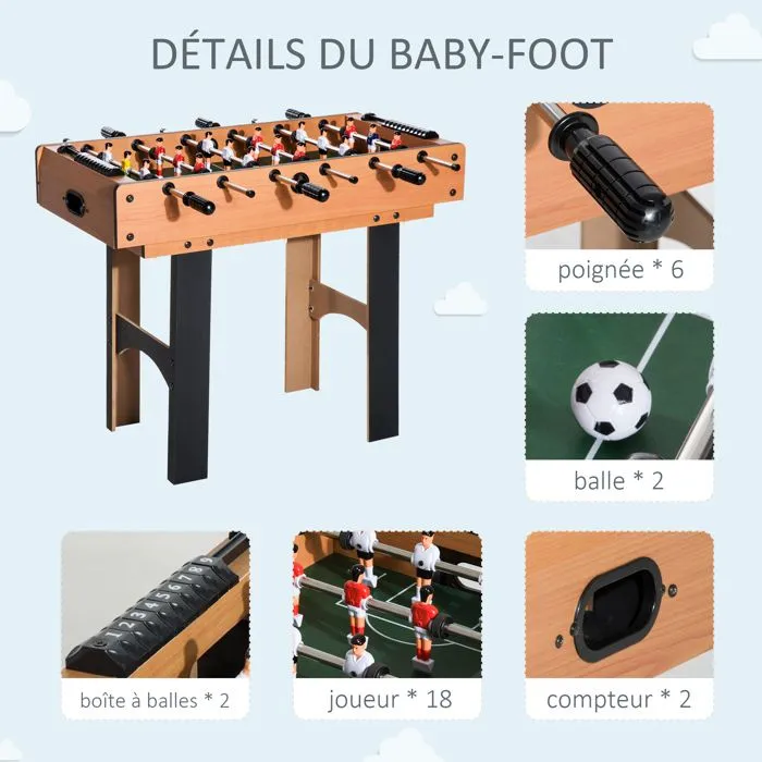 Table multi jeux HOMCOM 4 en 1 babyfoot billard air hockey ping-pong avec accessoires en bois 92L x 78l x 80H cm-5