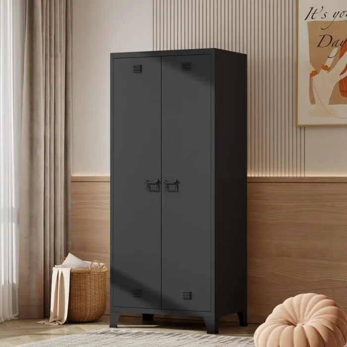 Armoire de chambre Hankasalmi acier 180 x 90 x 40 cm noir-0