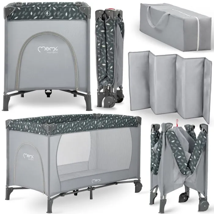 Lit parapluie bébé MoMi Belove - Dimensions 125x65x78 cm - Sommier inclu - Gris-0