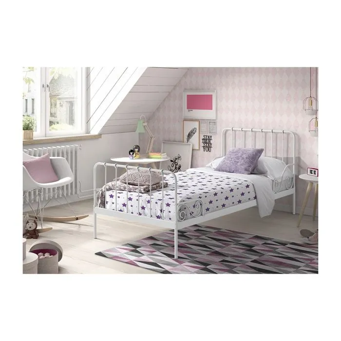 Lit - Vipack - Alice - 90x200 cm - Métal - Blanc - 1 place-1