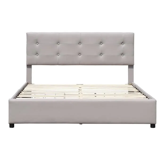 chloe - Solide et Confortable Lit 140x200 avec Sommier avec 4 tiroirs Tete de lit Couleur GRIS Pieds en 4 cm-3