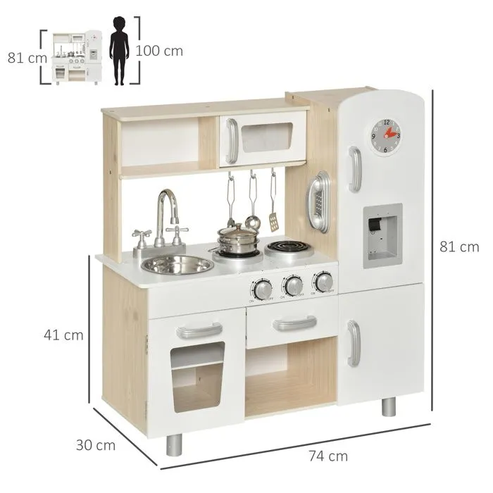 Cuisine Bois Jeu d'imitation - HOMCOM - Bambi - Blanc - 5 pièces - Mixte-3