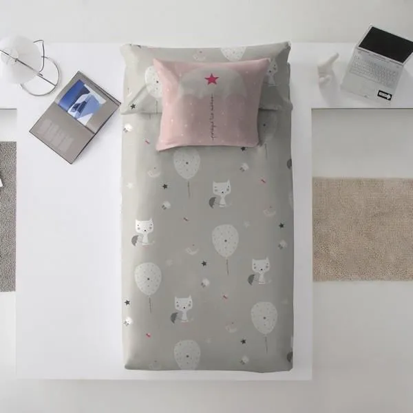 Housse nordique - Haciendo el Indio - Globos & Gatos - 150 x 220 cm - Gris - Chambre-0