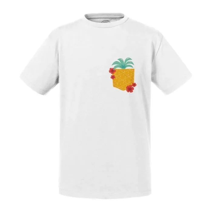 T-shirt Enfant Blanc Poche Surprise Ananas Fruit Exotique Vacance Dessin-0