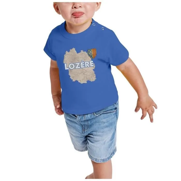T-shirt Bébé Manche Courte Bleu Lozère 48 Département Mende Carte Ancienne Rare-1