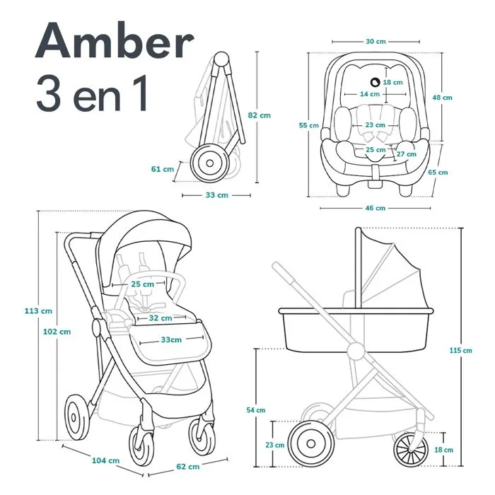 LIONELO Amber - Poussette bébé 3en1 - Jusqu'à 22Kg - Inclu nacelle, cosy, siège auto, sac et accessoires - iSize - Gris foncé-5