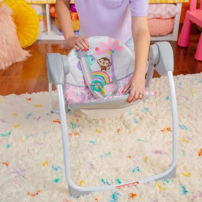 BRIGHT STARTS Balancelle bébé électrique compacte – Animaux, rose, 6 vitesses balancement, 10 chansons, 2 position d'inclinaison-3