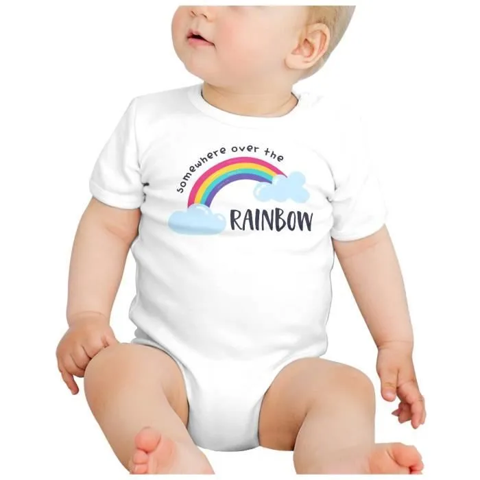 Body Bébé Manche Courte Blanc Somewhere Over the Rainbow Musique Chanson Arc en Ciel-1
