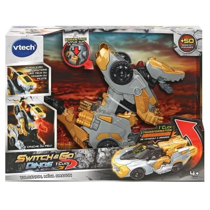VTECH - Switch & Go Dinos - 1'Click - Vulcanion, Méga Dragon - Enfant - Pile - Marron, noir et gris-1